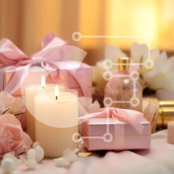 Intra Συλλεκτικό Ξύλινο Παζλ Plywood  4mm - Ροζ και λευκά κουτιά δώρων και κεριά σε ένα γιορτινό τραπέζι Σε Ξύλινο Κουτί - Διαστάσεις Puzzle: 10x10 cm – 25 κομμάτια - Image 1