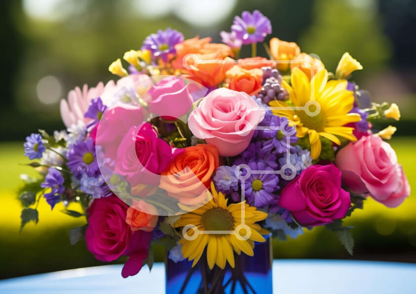 Intra Συλλεκτικό Ξύλινο Παζλ Plywood  4mm - Πολύχρωμη ανθοσυνθέσεις σε μπλε βάζο Σε Ξύλινο Κουτί - Διαστάσεις: 10x10 cm – 25 κομμάτια