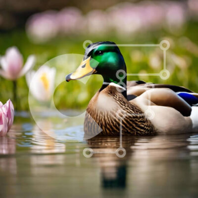 Intra Συλλεκτικό Ξύλινο Παζλ Plywood  4mm - Πάπια που κολυμπά κοντά σε ροζ κρίνους Σε Ξύλινο Κουτί - Διαστάσεις: 10x10 cm – 25 κομμάτια - Image 1