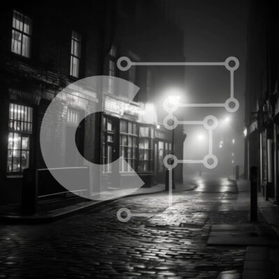 Intra Συλλεκτικό Ξύλινο Παζλ Plywood  4mm - Σκοτεινή ομιχλώδης οδός με κτίρια και δέντρα Σε Ξύλινο Κουτί - Διαστάσεις Puzzle: 10x10 cm – 25 κομμάτια - Image 1