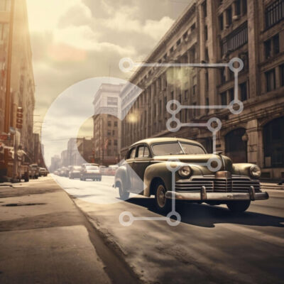 Intra Συλλεκτικό Ξύλινο Παζλ Plywood  4mm - Vintage αυτοκίνητα στην πολυσύχναστη οδό της πόλης Σε Ξύλινο Κουτί - Διαστάσεις Puzzle: 10x10 cm – 25 κομμάτια - Image 1