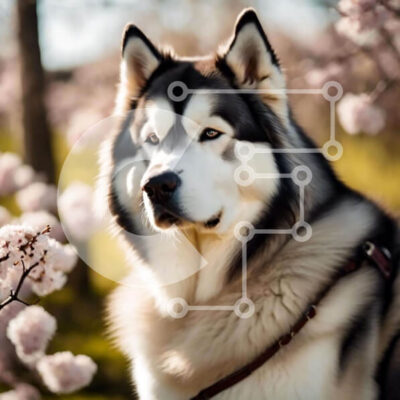 Intra Συλλεκτικό Ξύλινο Παζλ Plywood  4mm - Περίεργος γεροδεμένος σκύλος με ροζ άνθη Σε Ξύλινο Κουτί - Διαστάσεις: 10x10 cm – 25 κομμάτια - Image 1