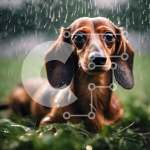 Intra Συλλεκτικό Ξύλινο Παζλ Plywood  4mm - Σκύλος Dachshund που απολαμβάνει τη βροχή Σε Ξύλινο Κουτί - Διαστάσεις: 10x10 cm – 25 κομμάτια