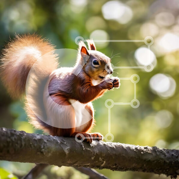 Intra Συλλεκτικό Ξύλινο Παζλ Plywood  4mm - Κόκκινος σκίουρος που τρώει σε κλαδί βελανιδιάς Σε Ξύλινο Κουτί - Διαστάσεις: 10x10 cm – 25 κομμάτια