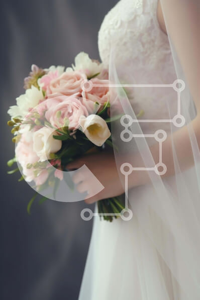 Intra Συλλεκτικό Ξύλινο Παζλ Plywood  4mm - Εκπληκτική νύφη με ροζ και λευκό τριαντάφυλλο μπουκέτο Σε Ξύλινο Κουτί - Διαστάσεις Puzzle: 10x10 cm – 25 κομμάτια