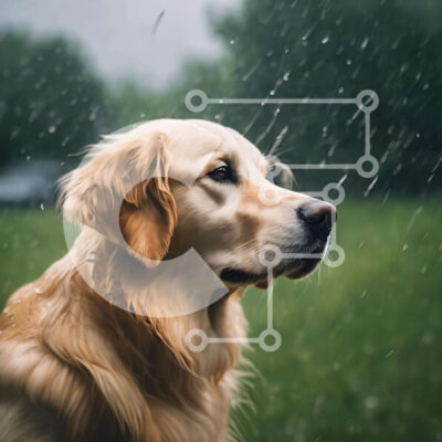 Intra Συλλεκτικό Ξύλινο Παζλ Plywood  4mm - Σκύλος Γκόλντεν Ριτρίβερ στη βροχή Σε Ξύλινο Κουτί - Διαστάσεις: 10x10 cm – 25 κομμάτια - Image 1