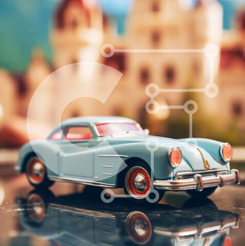 Intra Συλλεκτικό Ξύλινο Παζλ Plywood  4mm - Αυτοκίνητο παιχνίδι σε γυάλινη επιφάνεια μπροστά από το Κάστρο Σε Ξύλινο Κουτί - Διαστάσεις: 10x10 cm – 25 κομμάτια - Image 1