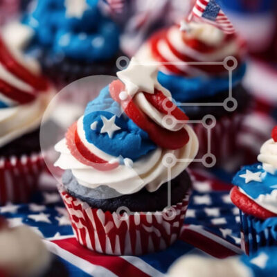 Intra Συλλεκτικό Ξύλινο Παζλ Plywood  4mm - Πατριωτικά Cupcakes για τη γιορτή της 4ης Ιουλίου Σε Ξύλινο Κουτί - Διαστάσεις: 10x10 cm – 25 κομμάτια - Image 1