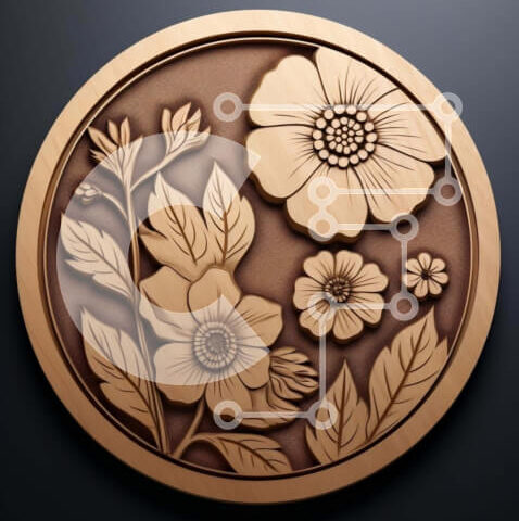 Intra Συλλεκτικό Ξύλινο Παζλ Plywood 4mm - Κυκλικό νόμισμα με λουλούδια και φύλλα Σε Ξύλινο Κουτί - Διαστάσεις: 10x10 cm – 25 κομμάτια - Image 1