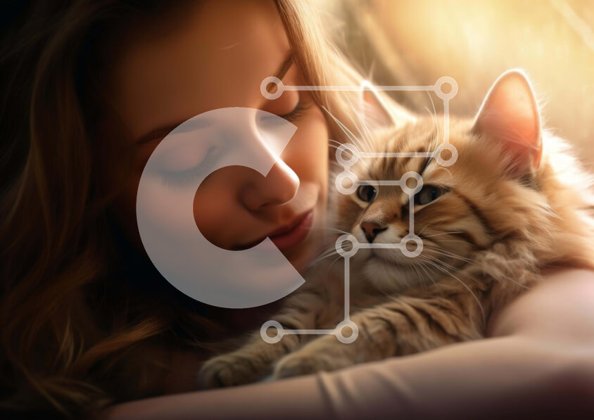 Intra Συλλεκτικό Ξύλινο Παζλ Plywood  4mm - Γυναίκα που αγκαλιάζει την πορτοκαλί τιγρέ γάτα Σε Ξύλινο Κουτί - Διαστάσεις Puzzle: 10x10 cm – 25 κομμάτια