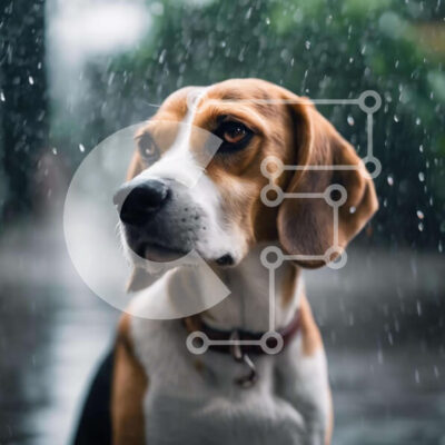 Intra Συλλεκτικό Ξύλινο Παζλ Plywood 4mm - Σκύλος Beagle που κάθεται στη βροχή Σε Ξύλινο Κουτί - Διαστάσεις: 10x10 cm – 25 κομμάτια - Image 1