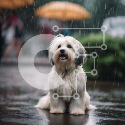 Intra Συλλεκτικό Ξύλινο Παζλ Plywood  4mm - Σκύλος που περιμένει στη βροχή κάτω από τις ομπρέλες Σε Ξύλινο Κουτί - Διαστάσεις Puzzle: 10x10 cm – 25 κομμάτια - Image 1