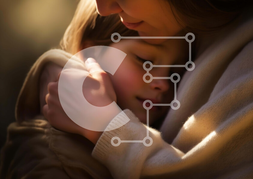 Intra Συλλεκτικό Ξύλινο Παζλ Plywood  4mm - Μητέρα που αγκαλιάζει το παιδί της Σε Ξύλινο Κουτί - Διαστάσεις Puzzle: 10x10 cm – 25 κομμάτια