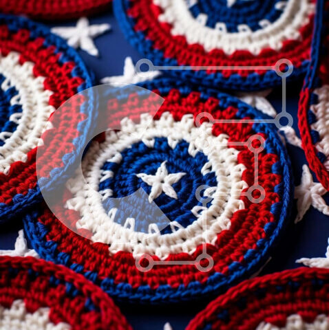 Intra Συλλεκτικό Ξύλινο Παζλ Plywood 4mm - Πατριωτικά σουβέρ με κροσέ με λογότυπο Captain America και αστέρια Σε Ξύλινο Κουτί - Διαστάσεις: 10x10 cm – 25 κομμάτια - Image 1