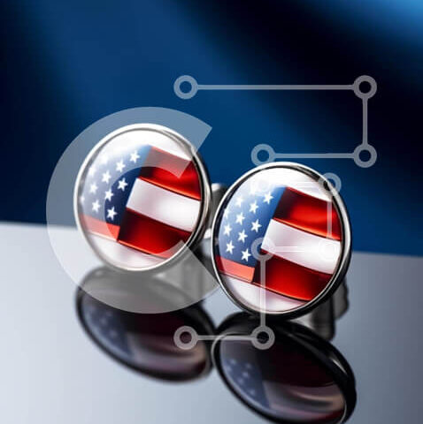 Intra Συλλεκτικό Ξύλινο Παζλ Plywood  4mm - Ασημένια μανικετόκουμπα με σχέδιο αμερικανικής σημαίας Σε Ξύλινο Κουτί - Διαστάσεις: 10x10 cm – 25 κομμάτια - Image 1