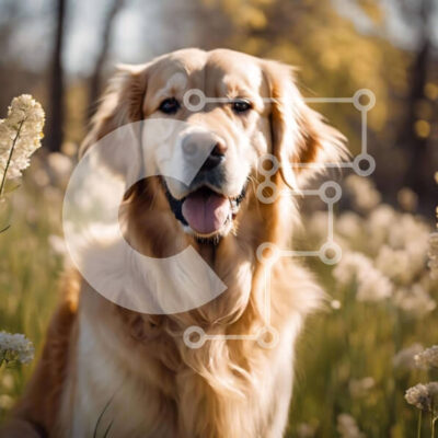 Intra Συλλεκτικό Ξύλινο Παζλ Plywood  4mm - Σκύλος Γκόλντεν Ριτρίβερ στο χωράφι με γρασίδι και λουλούδια Σε Ξύλινο Κουτί - Διαστάσεις: 10x10 cm – 25 κομμάτια - Image 1