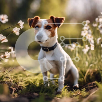 Intra Συλλεκτικό Ξύλινο Παζλ Plywood  4mm - Αξιολάτρευτο σκυλί με πορτοκαλί κολάρο σε γρασίδι Σε Ξύλινο Κουτί - Διαστάσεις: 10x10 cm – 25 κομμάτια - Image 1