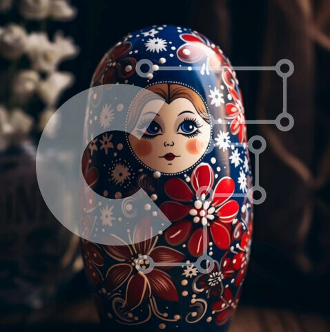 Intra Συλλεκτικό Ξύλινο Παζλ Plywood  4mm - Μπλε και κόκκινη κούκλα φωλιάς σε ξύλινο τραπέζι Σε Ξύλινο Κουτί - Διαστάσεις: 10x10 cm – 25 κομμάτια - Image 1