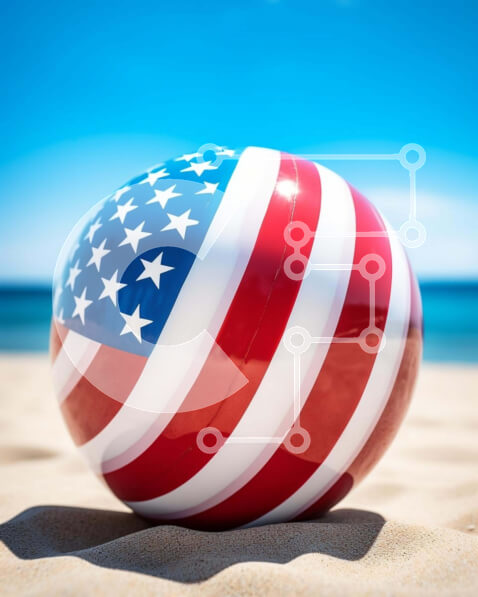 Intra Συλλεκτικό Ξύλινο Παζλ Plywood  4mm - Κόκκινη, λευκή και μπλε μπάλα παραλίας κοντά στον ωκεανό Σε Ξύλινο Κουτί - Διαστάσεις Puzzle: 10x10 cm – 25 κομμάτια