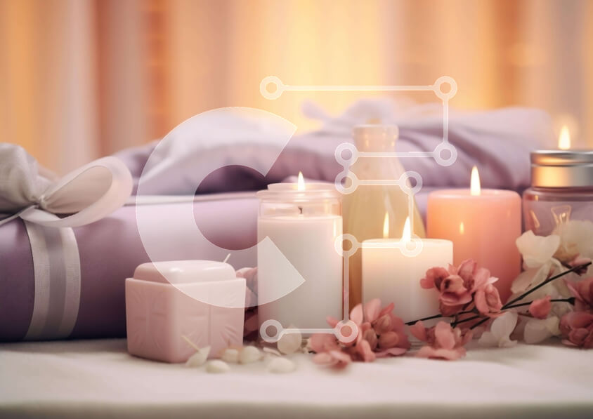 Intra Συλλεκτικό Ξύλινο Παζλ Plywood  4mm - Κομψή διακόσμηση τραπεζιού σπα με κεριά και λουλούδια Σε Ξύλινο Κουτί - Διαστάσεις Puzzle: 10x10 cm – 25 κομμάτια