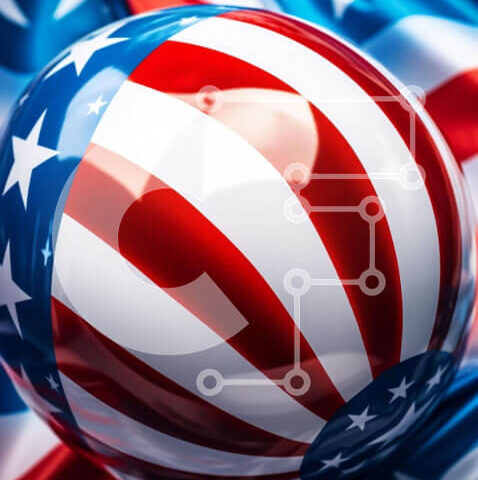 Intra Συλλεκτικό Ξύλινο Παζλ Plywood 4mm - Πατριωτική μπάλα σε φόντο αμερικανικής σημαίας Σε Ξύλινο Κουτί - Διαστάσεις Puzzle: 10x10 cm – 25 κομμάτια - Image 1