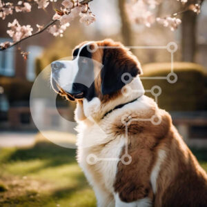 Intra Συλλεκτικό Ξύλινο Παζλ Plywood  4mm - Καφέ και λευκό σκυλί St. Bernard κάτω από το δέντρο πορτοκαλιάς Σε Ξύλινο Κουτί - Διαστάσεις: 10x10 cm – 25 κομμάτια