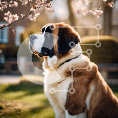 Intra Συλλεκτικό Ξύλινο Παζλ Plywood  4mm - Καφέ και λευκό σκυλί St. Bernard κάτω από το δέντρο πορτοκαλιάς Σε Ξύλινο Κουτί - Διαστάσεις: 10x10 cm – 25 κομμάτια - Image 1