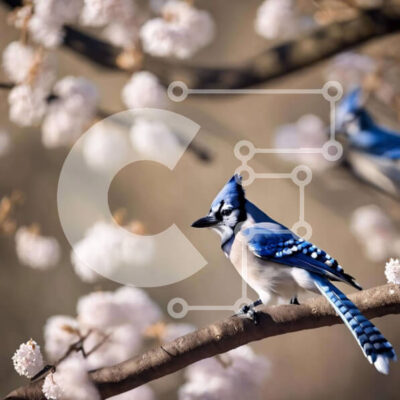 Intra Συλλεκτικό Ξύλινο Παζλ Plywood  4mm - Blue Jays στο κλαδί δέντρου Σε Ξύλινο Κουτί - Διαστάσεις: 10x10 cm – 25 κομμάτια - Image 1