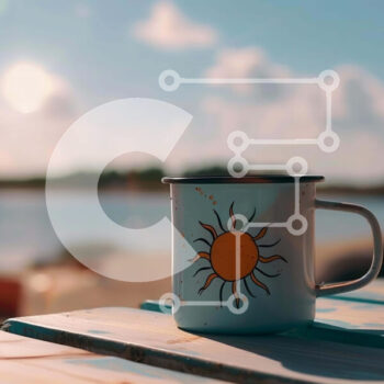 Intra Συλλεκτικό Ξύλινο Παζλ Plywood  4mm - Μπλε Κούπα Καφέ δίπλα στην Παραλία Σε Ξύλινο Κουτί - Διαστάσεις Puzzle: 10x10 cm – 25 κομμάτια - Image 1