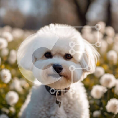 Intra Συλλεκτικό Ξύλινο Παζλ Plywood  4mm - Ευτυχισμένος λευκός σκύλος σε ένα χωράφι με πικραλίδες Σε Ξύλινο Κουτί - Διαστάσεις: 10x10 cm – 25 κομμάτια - Image 1