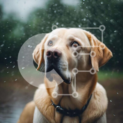 Intra Συλλεκτικό Ξύλινο Παζλ Plywood  4mm - Χρυσός σκύλος Λαμπραντόρ που κάθεται στη βροχή Σε Ξύλινο Κουτί - Διαστάσεις: 10x10 cm – 25 κομμάτια - Image 1