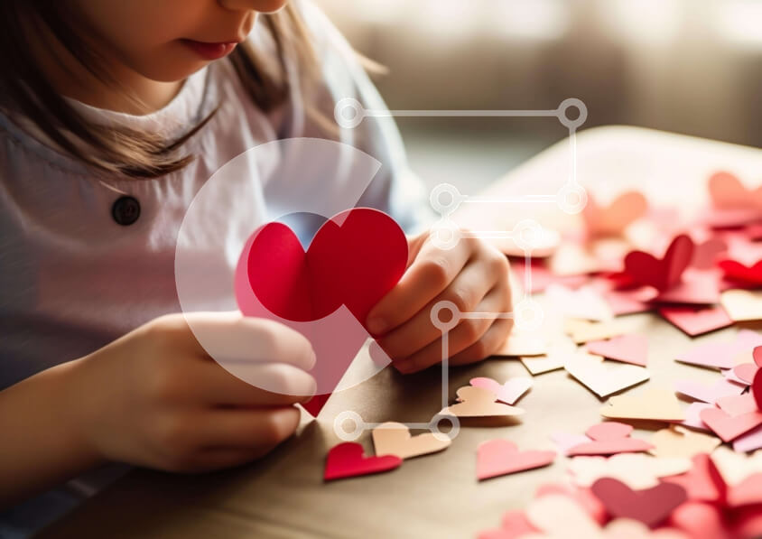 Intra Συλλεκτικό Ξύλινο Παζλ Plywood  4mm - Νεαρό κορίτσι δημιουργώντας διακοσμήσεις σε σχήμα καρδιάς Σε Ξύλινο Κουτί - Διαστάσεις Puzzle: 10x10 cm – 25 κομμάτια