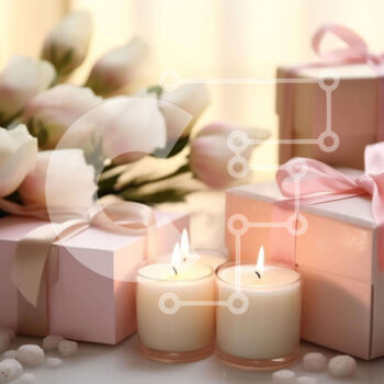 Intra Συλλεκτικό Ξύλινο Παζλ Plywood  4mm - Ροζ κουτιά δώρου και λευκές τουλίπες Σε Ξύλινο Κουτί - Διαστάσεις Puzzle: 10x10 cm – 25 κομμάτια - Image 1