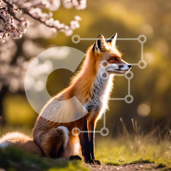 Intra Συλλεκτικό Ξύλινο Παζλ Plywood  4mm - Κόκκινη αλεπού στη φύση κοντά σε κερασιές Σε Ξύλινο Κουτί - Διαστάσεις: 10x10 cm – 25 κομμάτια