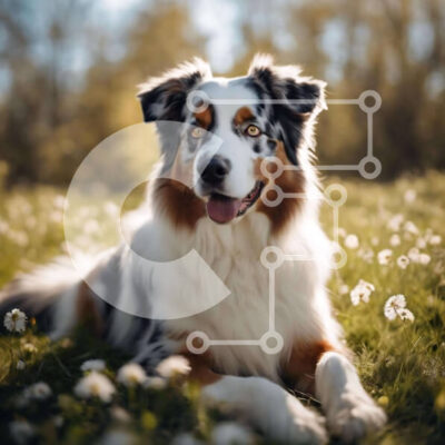 Intra Συλλεκτικό Ξύλινο Παζλ Plywood  4mm - Καφέ και λευκό σκυλί στο γρασίδι με μαργαρίτες Σε Ξύλινο Κουτί - Διαστάσεις: 10x10 cm – 25 κομμάτια - Image 1