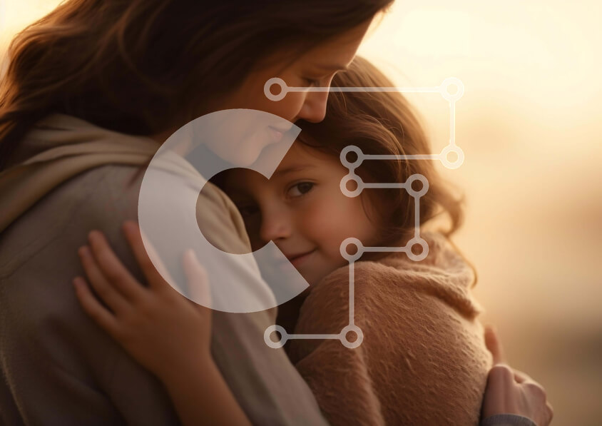 Intra Συλλεκτικό Ξύλινο Παζλ Plywood  4mm - Μητέρα και κόρη που αγκαλιάζονται στο ηλιοβασίλεμα Σε Ξύλινο Κουτί - Διαστάσεις Puzzle: 10x10 cm – 25 κομμάτια