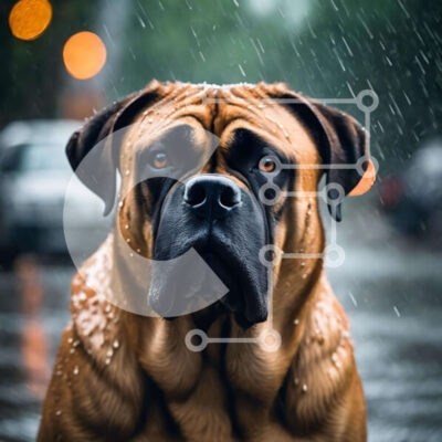 Intra Συλλεκτικό Ξύλινο Παζλ Plywood  4mm - Μεγάλο καφέ σκυλί που στέκεται στη βροχή Σε Ξύλινο Κουτί - Διαστάσεις: 10x10 cm – 25 κομμάτια - Image 1