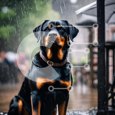 Intra Συλλεκτικό Ξύλινο Παζλ Plywood  4mm - Σκύλος που κάθεται κάτω από την ομπρέλα στη βροχή Σε Ξύλινο Κουτί - Διαστάσεις: 10x10 cm – 25 κομμάτια - Image 1