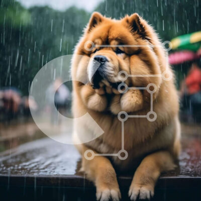 Intra Συλλεκτικό Ξύλινο Παζλ Plywood  4mm - Brown Chow Dog στην ομπρέλα στη βροχή Σε Ξύλινο Κουτί - Διαστάσεις: 10x10 cm – 25 κομμάτια - Image 1