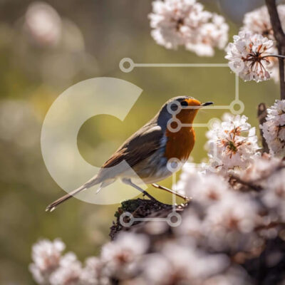 Intra Συλλεκτικό Ξύλινο Παζλ Plywood  4mm - Μικρό πουλί σκαρφαλωμένο στα λευκά λουλούδια Σε Ξύλινο Κουτί - Διαστάσεις: 10x10 cm – 25 κομμάτια - Image 1