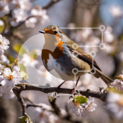 Intra Συλλεκτικό Ξύλινο Παζλ Plywood  4mm - Μικρό πουλί σκαρφαλωμένο σε κλαδί βελανιδιάς με λευκά λουλούδια Σε Ξύλινο Κουτί - Διαστάσεις: 10x10 cm – 25 κομμάτια - Image 1