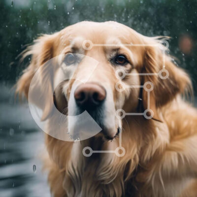 Intra Συλλεκτικό Ξύλινο Παζλ Plywood  4mm - Σκύλος Γκόλντεν Ριτρίβερ στη βροχή Σε Ξύλινο Κουτί - Διαστάσεις: 10x10 cm – 25 κομμάτια - Image 1