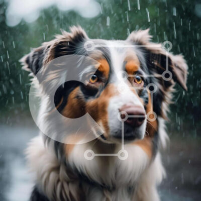 Intra Συλλεκτικό Ξύλινο Παζλ Plywood  4mm - Καφέ και άσπρο σκυλί που στέκεται στη βροχή Σε Ξύλινο Κουτί - Διαστάσεις: 10x10 cm – 25 κομμάτια - Image 1