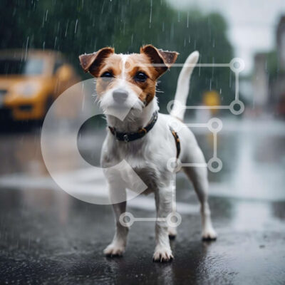 Intra Συλλεκτικό Ξύλινο Παζλ Plywood 4mm - Μικρό καφέ και λευκό σκυλί στη βροχή Σε Ξύλινο Κουτί - Διαστάσεις: 10x10 cm – 25 κομμάτια - Image 1