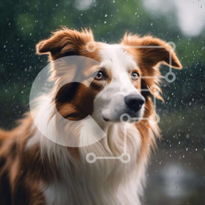 Intra Συλλεκτικό Ξύλινο Παζλ Plywood  4mm - Καφέ και λευκό σκυλί στη βροχή Σε Ξύλινο Κουτί - Διαστάσεις: 10x10 cm – 25 κομμάτια - Image 1