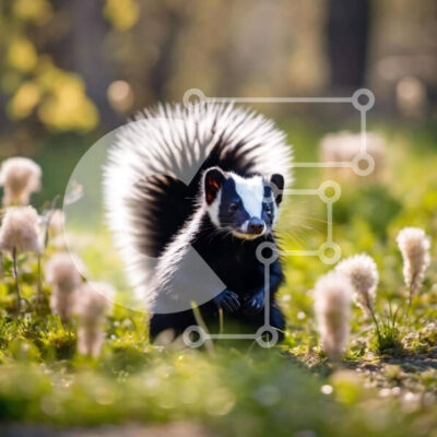 Intra Συλλεκτικό Ξύλινο Παζλ Plywood 4mm - Μαύρο και άσπρο Skunk που κάθεται στο γρασίδι Σε Ξύλινο Κουτί - Διαστάσεις: 10x10 cm – 25 κομμάτια - Image 1