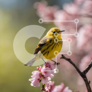 Intra Συλλεκτικό Ξύλινο Παζλ Plywood  4mm - Μικρό κίτρινο πουλί σε ροζ ανθισμένο κλαδί δέντρου Σε Ξύλινο Κουτί - Διαστάσεις: 10x10 cm – 25 κομμάτια