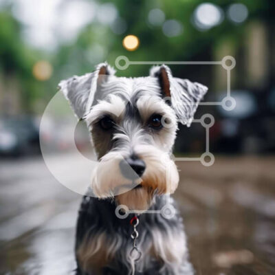 Intra Συλλεκτικό Ξύλινο Παζλ Plywood  4mm - Μικρό σκυλί Schnauzer σε βροχερό καιρό Σε Ξύλινο Κουτί - Διαστάσεις: 10x10 cm – 25 κομμάτια - Image 1