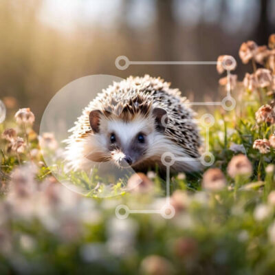 Intra Συλλεκτικό Ξύλινο Παζλ Plywood  4mm - Σκαντζόχοιρος στο γρασίδι με λουλούδια Σε Ξύλινο Κουτί - Διαστάσεις: 10x10 cm – 25 κομμάτια - Image 1