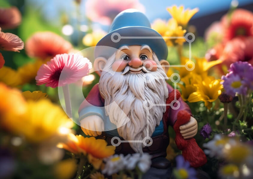 Intra Συλλεκτικό Ξύλινο Παζλ Plywood  4mm - Ειδώλιο Gnome στον πολύχρωμο κήπο με λουλούδια Σε Ξύλινο Κουτί - Διαστάσεις: 10x10 cm – 25 κομμάτια